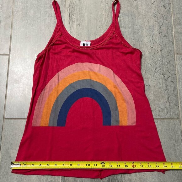 Rebel Yell Rainbow Print Cotton Relaxed Fit Tank Top Red Size Small - Picture 5 of 8